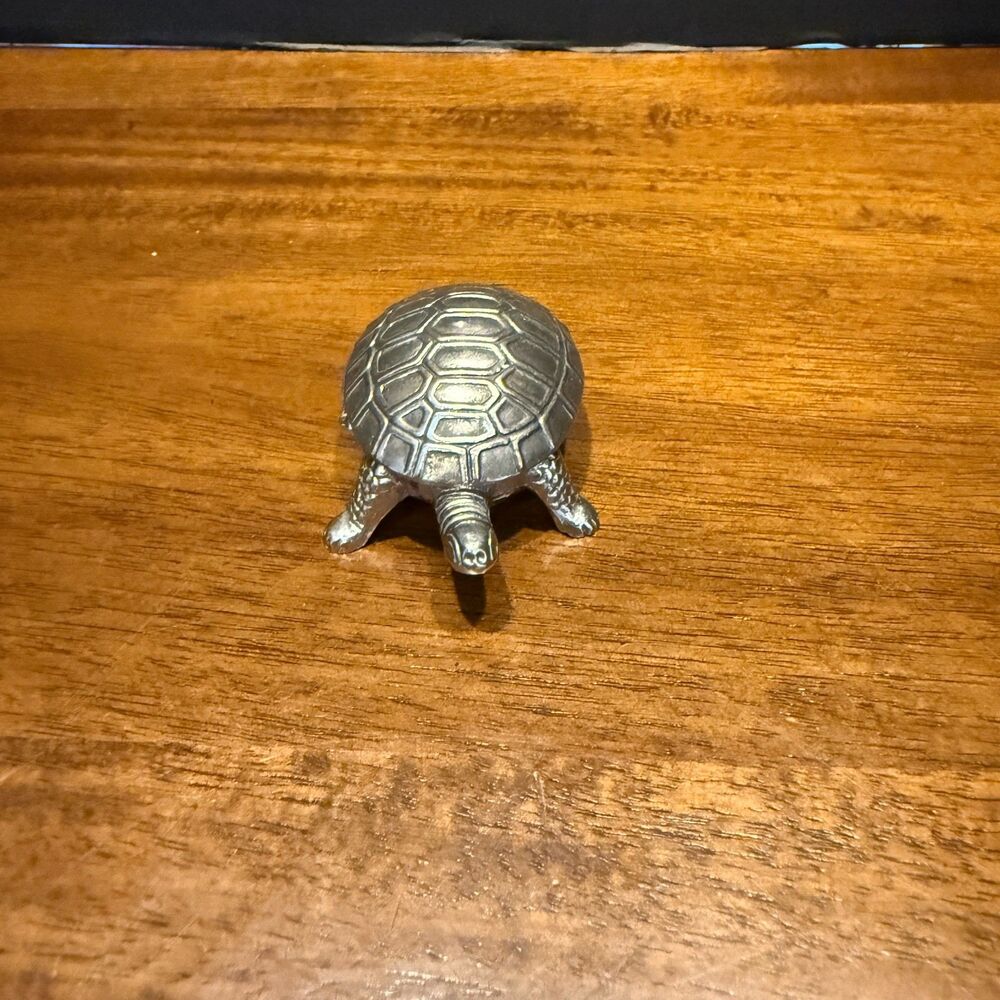 Vintage Silver Tone Turtle Hinged Trinket Box